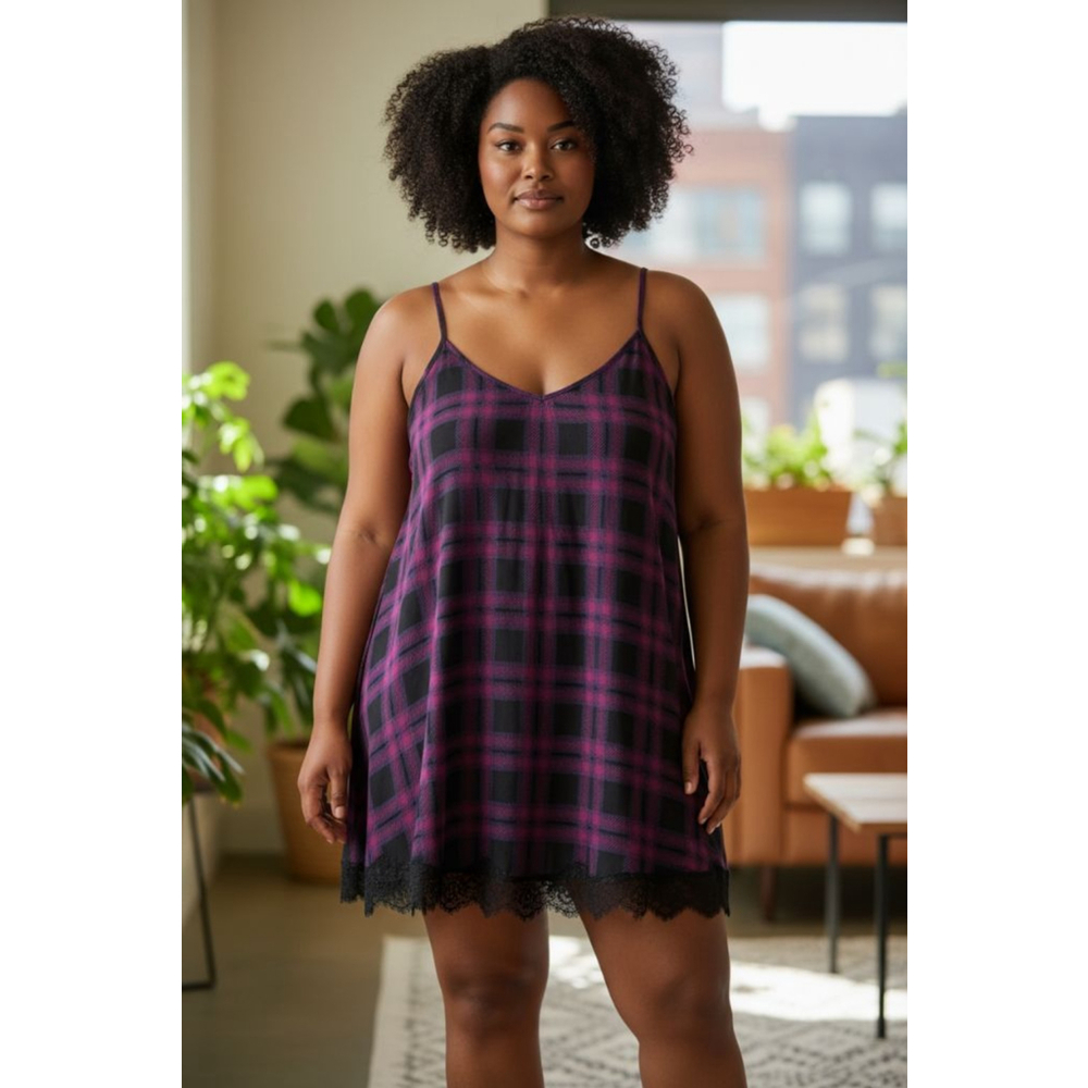 Vintage Y2K Plaid Express slip dress Lace Hem Whimsygoth Dark Academia